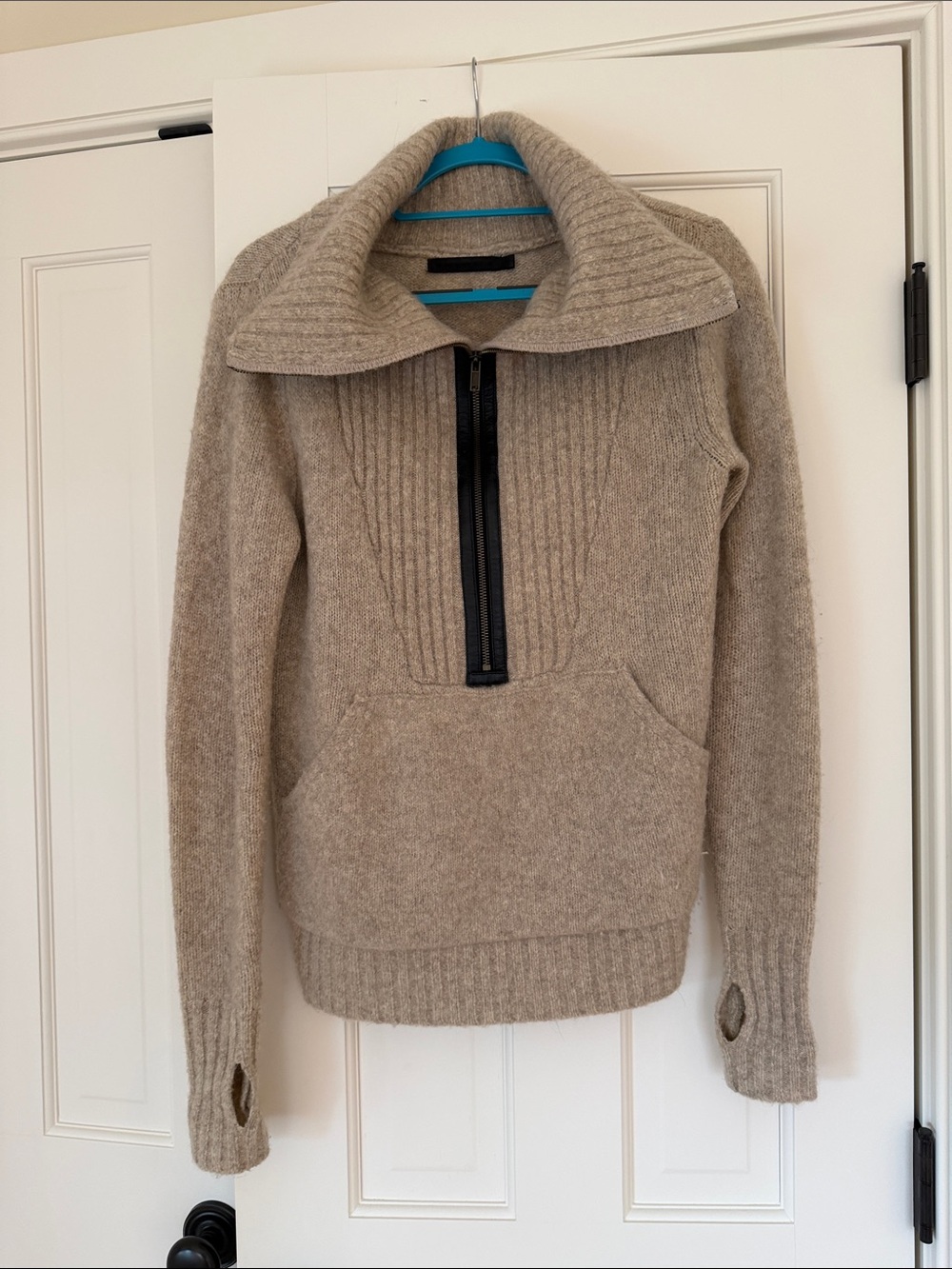 Nicholas K Beige Cowl Half-Zip Sweater - yak/alpaca/merino wool - size XXS
